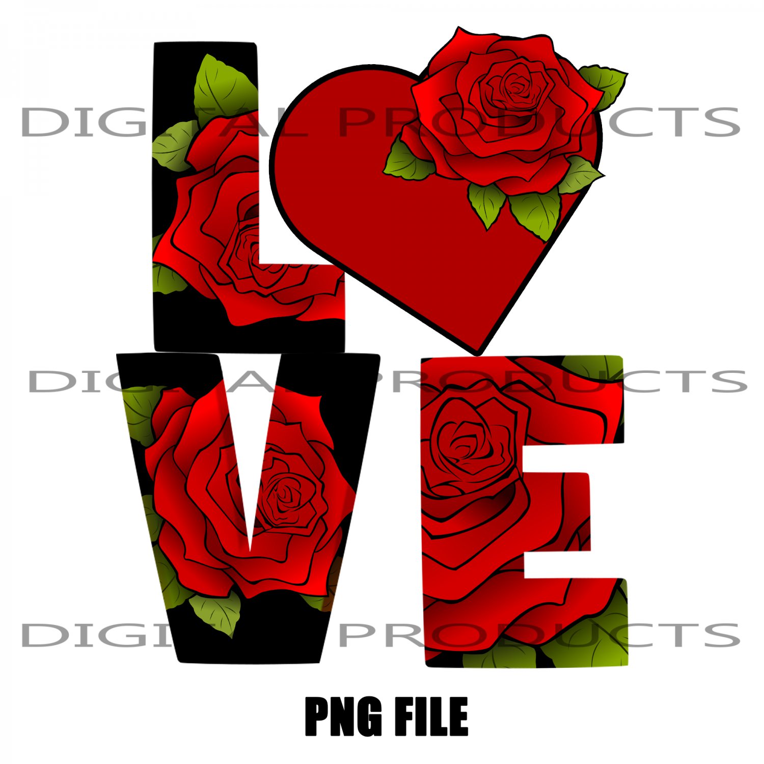 Love With Roses Sublimation FIle,Digital File Png 8.67x10.67inch