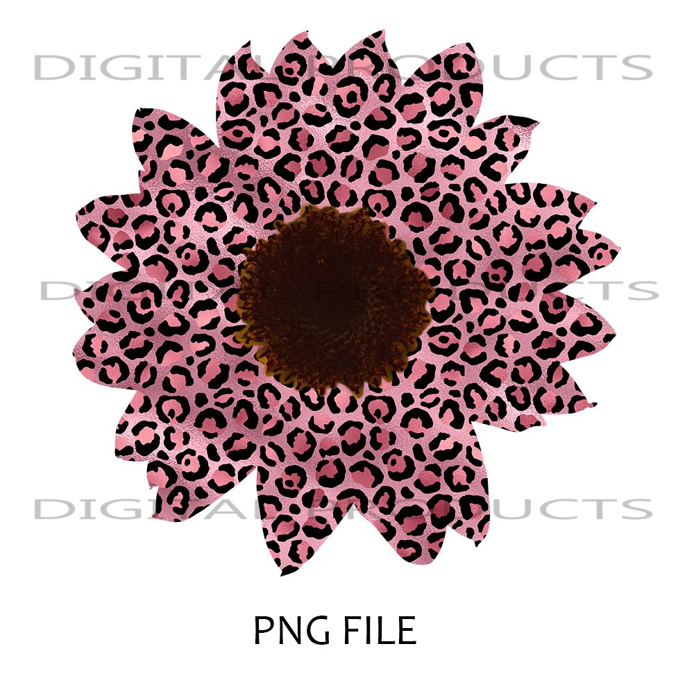 Sunflower with Pink Leopard Spots PNG Sublimation Digital Download