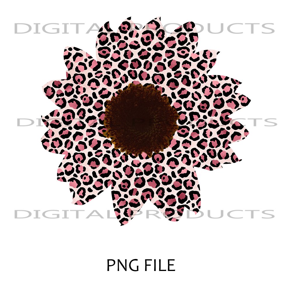 Sunflower with White & Pink Leopard Spots PNG Sublimation Digital Download
