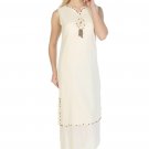 Women's Sleeveless Beaded Cream Midi Dress