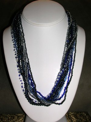 Multiple blue beaded necklace