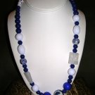 Blue and white flower beaded necklace
