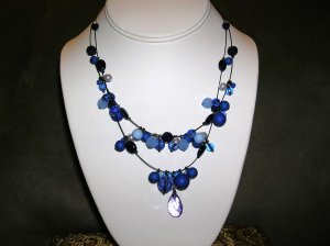 Blue beaded double strand necklace