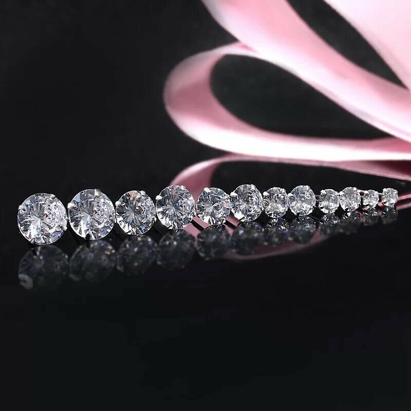 925 Solid Silver CZ Stud Earrings Round Small large Cubic Zirconia Multi Size