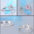 Sterling Silver Solitaire Halo Engagement Ring Band Set Pear Cut CZ w/ Gift Box