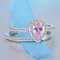 Sterling Silver Solitaire Halo Engagement Ring Band Set Pear Cut CZ w/ Gift Box