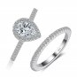 Sterling Silver Solitaire Halo Engagement Ring Band Set Pear Cut CZ w/ Gift Box