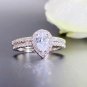 Sterling Silver Solitaire Halo Engagement Ring Band Set Pear Cut CZ w/ Gift Box