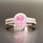 Sterling Silver Solitaire Halo Engagement Ring Band Set Pear Cut CZ w/ Gift Box