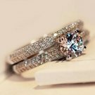 2CT Princess White CZ 925 Silver Solitaire Wedding Engagement Ring Band Set 5-9#