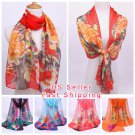 Women Fashion Long Soft Wrap Lady Shawl Chiffon Organza Silk like Scarf Flowers