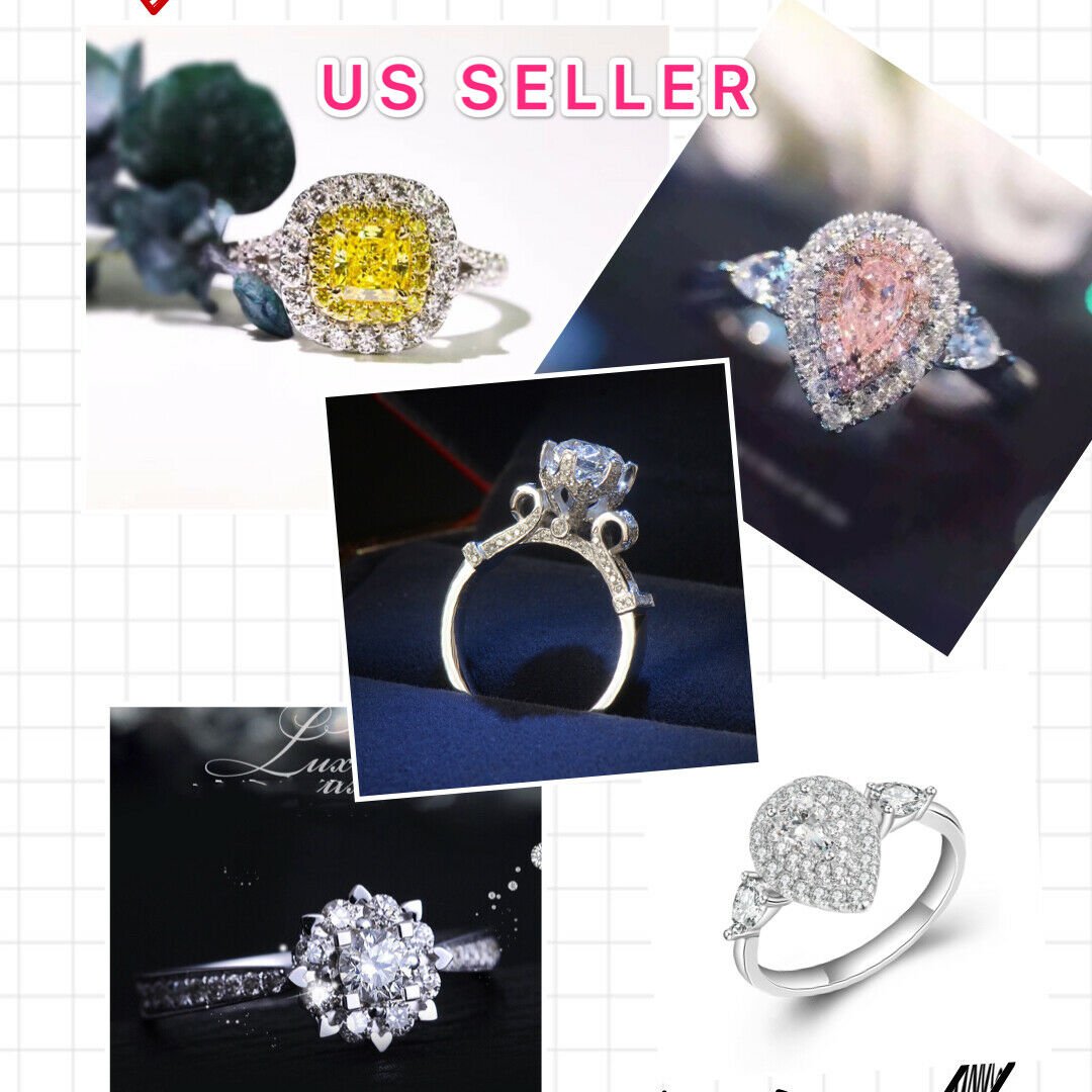 Silver Wedding Engagement Ring 3,4Ct Princess Cushion Pear CUT Bridal w/Box 6-10