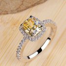 Halo Cushion Cut Canary Yellow, Clear, Cubic Zirconia Statement Engagement Ring