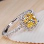 Halo Cushion Cut Canary Yellow, Clear, Cubic Zirconia Statement Engagement Ring