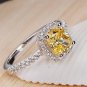 Halo Cushion Cut Canary Yellow, Clear, Cubic Zirconia Statement Engagement Ring