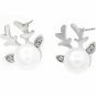 Women Christmas Reindeer Tree Snowflake Silver Pearl Gemstone Stud Earrings