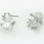 Women Christmas Reindeer Tree Snowflake Silver Pearl Gemstone Stud Earrings