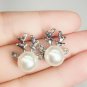 Women Christmas Reindeer Tree Snowflake Silver Pearl Gemstone Stud Earrings