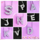 Silver Tone Alphabet Initial Letter Charm Necklace, CZ Pendant Birthday, Name,