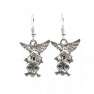 HALLOWEEN DANGLE EARRINGS SILVER HOOK SPOOKY SKULL ANGLE EVIL-BUY 2 GET 1