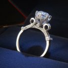 Solitaire Silver Halo Engagement Ring 2 Ct Flower Round CZ Stamped
