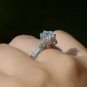 Solitaire Silver Halo Engagement Ring 2 Ct Flower Round CZ Stamped