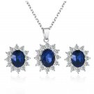 Jewelry Sets Oval Sapphire Silver White CZ stone statement Necklace And Earrings