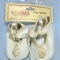 Tallina Doll Shoes:  Sz 4  White, Satin Ribbon Ties, Gathered Bow with Pearl on Toe