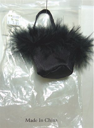Tiny Feather Trimmed Satin Handbag for an Elegant Doll, NP