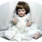 20" All-porcelain Handcrafted Doll:  Brown Eyes, Dk Blonde Hair, White Dress