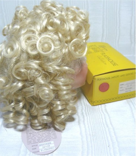 Playhouse Doll Wig "Heather": Sz 14-15 Pale Blonde and Curly, NIB