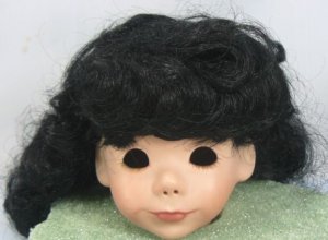 Tallina's Long Black Doll Wig, Sz 10,  Bangs, Waves and Curls