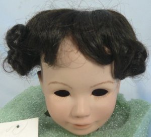 Dollspart Smooth Doll Wig with Curly Edge, Sz 12, Dark Brown, Almost Black