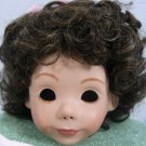 Tallina's Dark Brown Doll Wig W-63:  Sz 12,  Short Flippy Curls, Bangs, and Ribboned Topknot