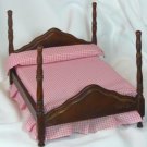 Miniature 4 Poster Bed and Night Stand Set, Tiny Pink Checked Bedding, NOS, NIB