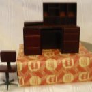 Miniature "Mahogany" Computer Desk with Burgundy Chair; NOS, NIB, by Town Square Miniatures