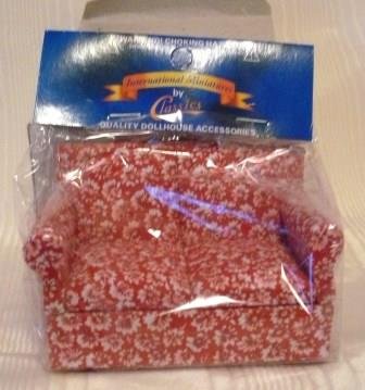 Red/White Flowered Print Loveseat, International Miniatures, NIB, NOS, Matches Chair