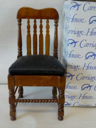 *****Carriage House Mini's' Walnut Toned Straight Back Chair, Padded Seat w/Compartment, NOS, NIB