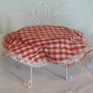 White Painted Metal "Wrought Iron"Patio Table/Chairs w/Red Checked Cloth
