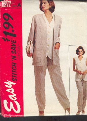 McCall's Sewing Pattern 6972 Pant Suit - Jacket Vest and Pants, Size 10 12 14 16