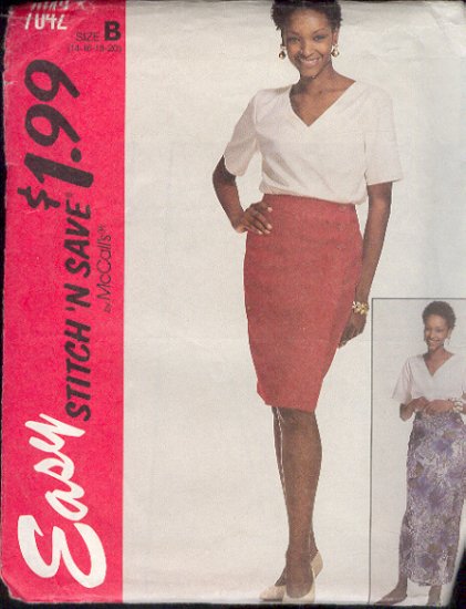 McCall's Sewing Pattern 7042 Wrap Skirt in two lengths and V neck top, Size 14 16 18 20