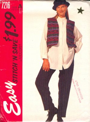 McCall's Sewing  Pattern 7216 Lined Vest, Skirt and Pants, Size 12 thru 16