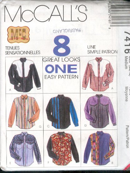 McCall's Sewing Pattern, 7416 Man's Shirt, 8 Variations, Size 38 - 40
