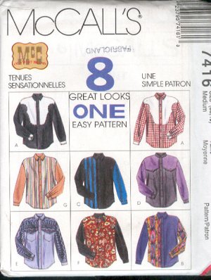 McCall's Sewing Pattern, 7416 Man's Shirt, 8 Variations, Size 38 - 40