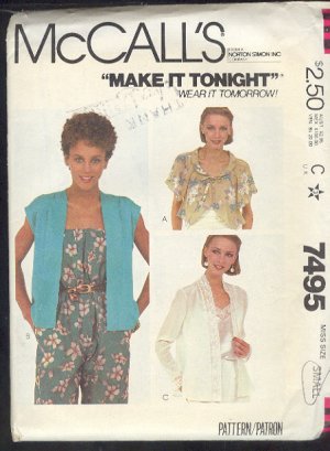 McCall's  Sewing Pattern 7495 Pretty Summer Cover Ups Size 14 - 16