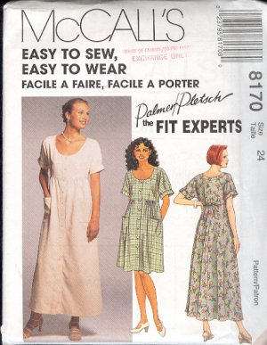 McCall's Sewing Pattern 8170 Dress in two lengths, Size 24