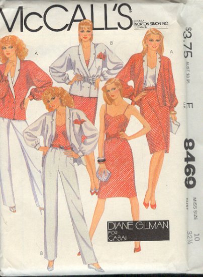 McCall's Sewing Pattern 8469 by Diane Gilman, Jacket, Camisole, Skirt, Pants, Size 10