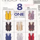 McCall's Sewing Pattern 8541 Vests, Eight Variations, Size 12 14 16