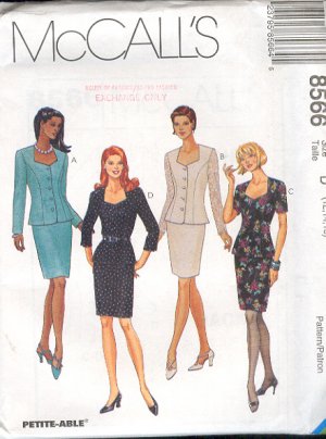 McCall's Sewing Pattern 8566 Suit, Unlined jacket and skirt, Size 12 14 16