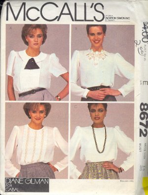 McCall's Sewing Pattern 8672 Four Beautiful Blouses Size 14